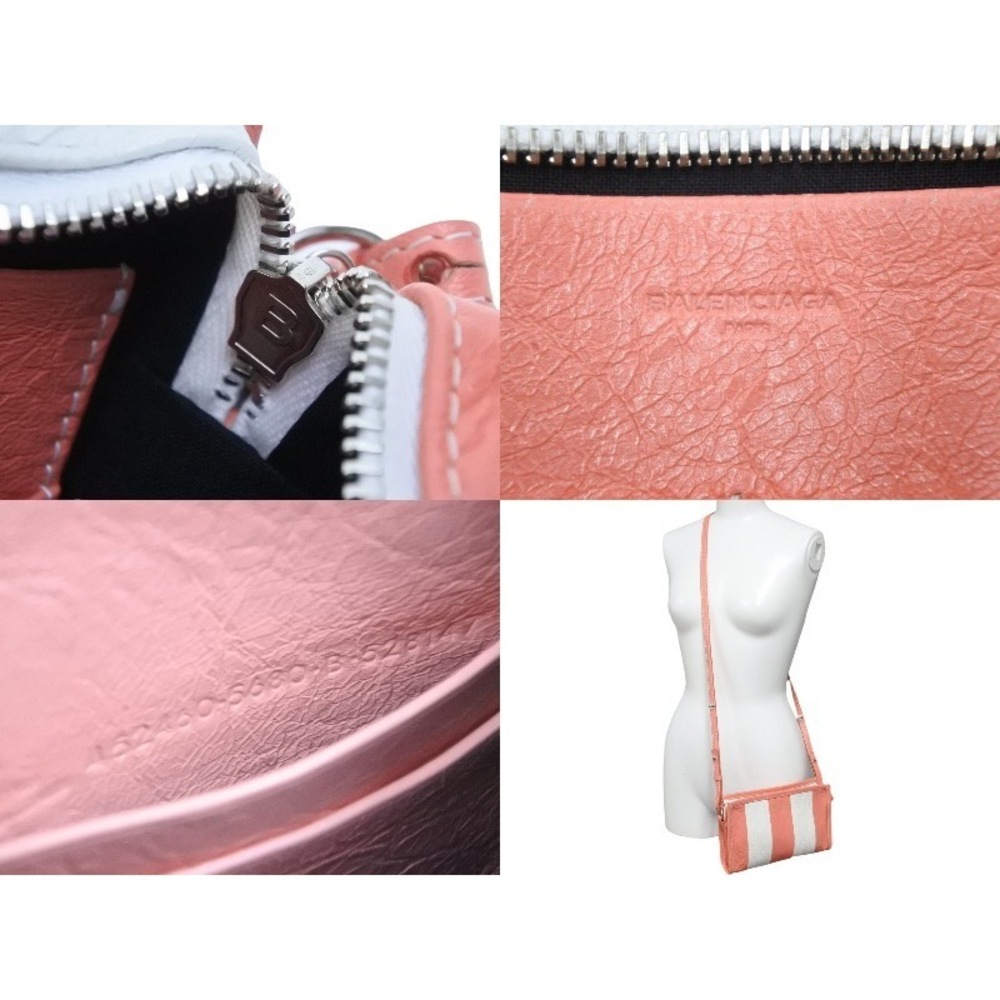 Balenciaga Pouch Wallet Shoulder Bag Leather Bazaar White Pink - Picture 10 of 10